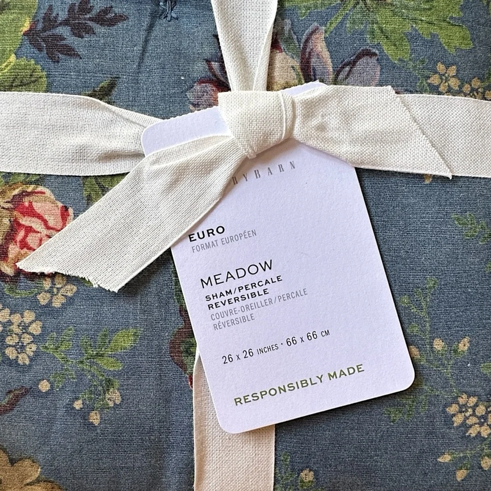 NWT POTTERY BARN EUROPEAN SQUARE MEADOW REVERSIBLE COTTON QUILTED FLORAL SHAM